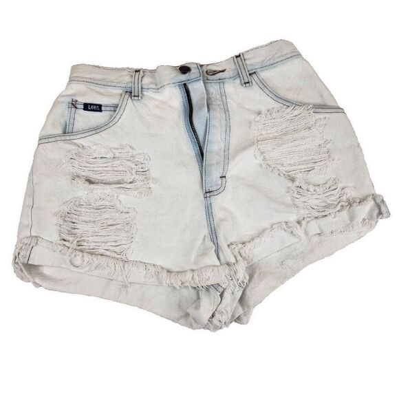 Lee Cut Off Shorts Womens Size M Blue Bleached Upcycled Shredded Frayed - Picture 1 of 8